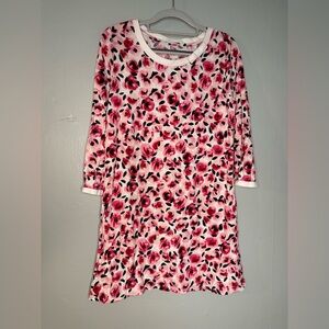 Kate Spade pink floral print sleep shirt scoop neck with bow 3:4 sleeve gown